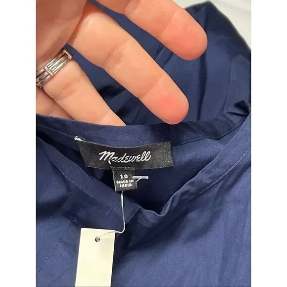 Madewell Tie-Waist Midi Shirtdress Midnight Navy Size 10 NWT NX636 - Picture 10 of 12